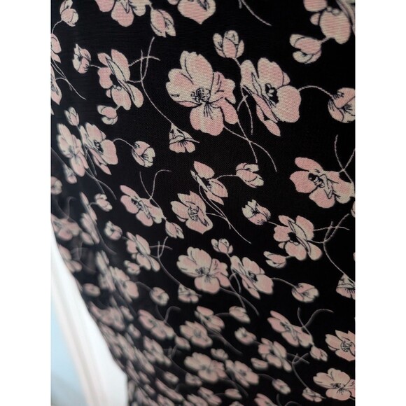 CHAPS 1978 Top Womens L Black Pink Ruffled Floral Flutter Sleeve Chiffon Blouse - Picture 9 of 13